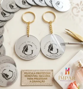 Kit Chaveiro Espelho Personalizado 4cm com Sua Logo - Brinde Corporativo