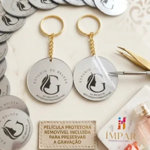 Kit Chaveiro Espelho Personalizado 4cm com Sua Logo - Brinde Corporativo